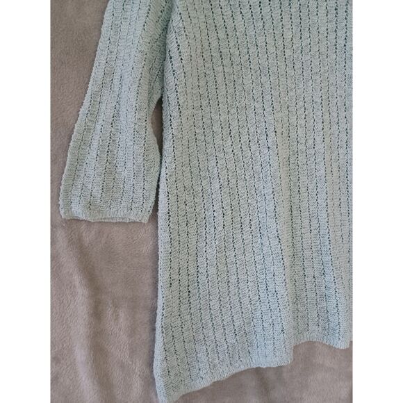 J Jill Sweater Open Knit Aqua 3/4 Sleeve Coastal Casual Beachy Textured Crochet - Picture 4 of 11